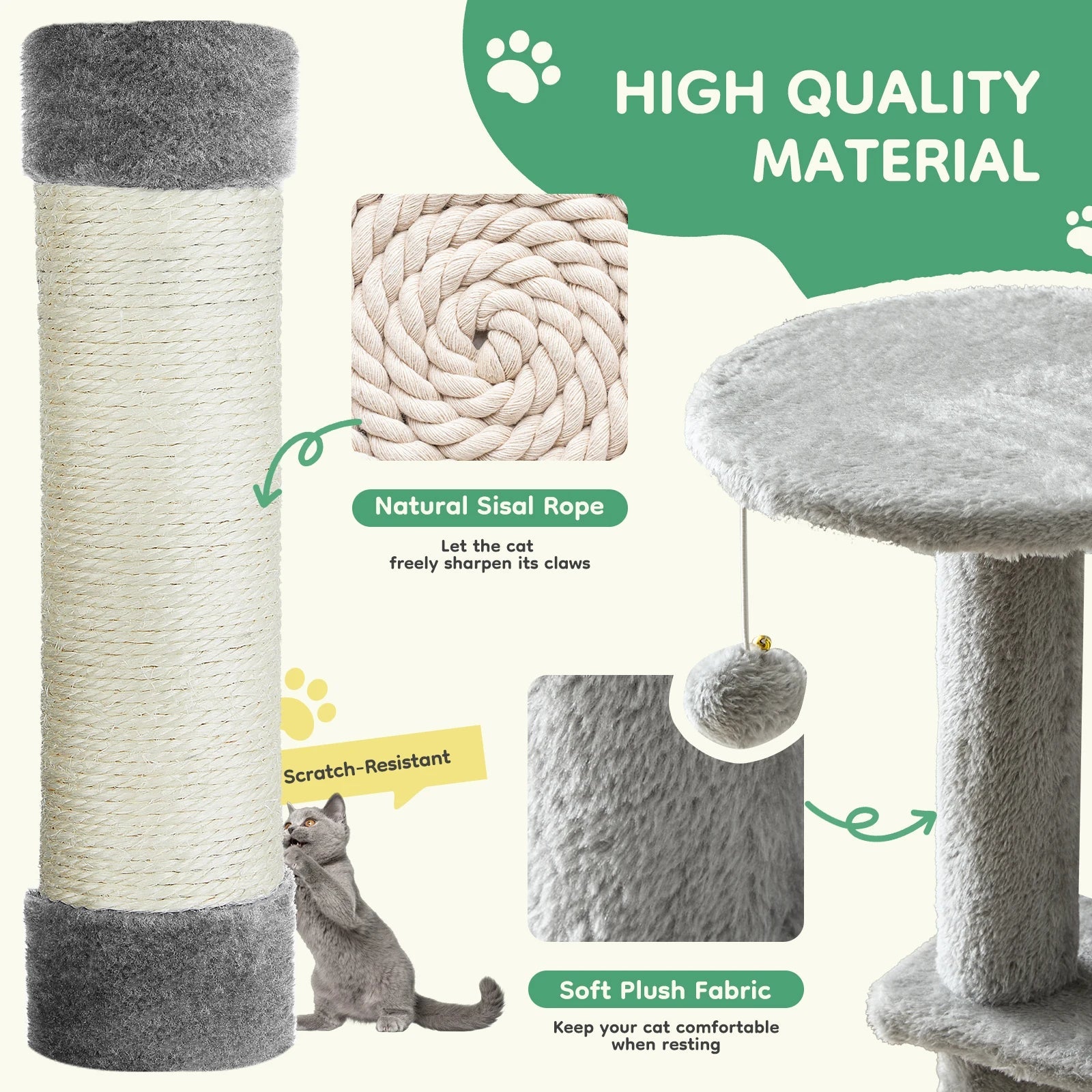 JHK 44in Tall Multi - Cat Climbing Cat Tree Tower for Pet Furniture Natural Sisal Scratching Posts Stable Pet House for Indoor Cat - H. home supplies