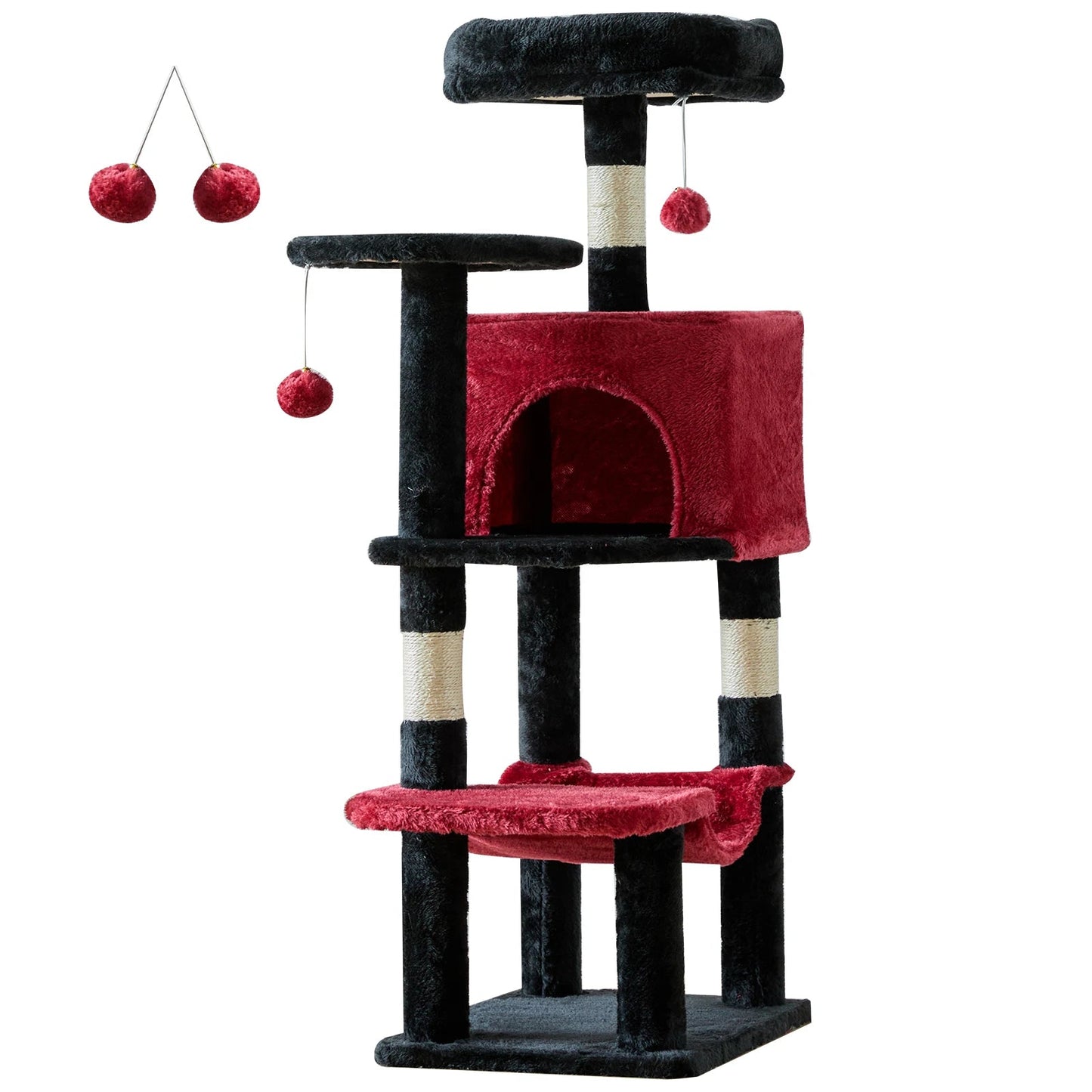 JHK 44in Tall Multi - Cat Climbing Cat Tree Tower for Pet Furniture Natural Sisal Scratching Posts Stable Pet House for Indoor Cat - H. home supplies
