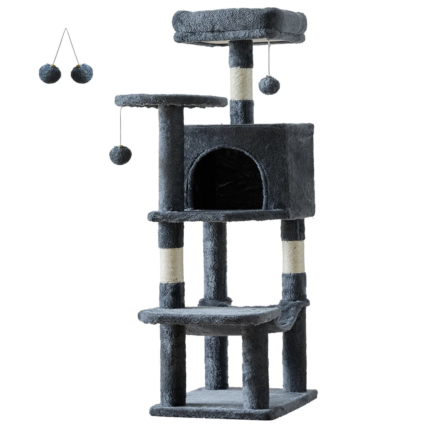 JHK 44in Tall Multi - Cat Climbing Cat Tree Tower for Pet Furniture Natural Sisal Scratching Posts Stable Pet House for Indoor Cat - H. home supplies