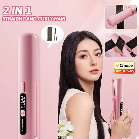 Mini Hair Straightener Curler Wireless Portable USB Charging Dormitory Salon Tool Hair Styling Accessories Travel Use - H. home supplies