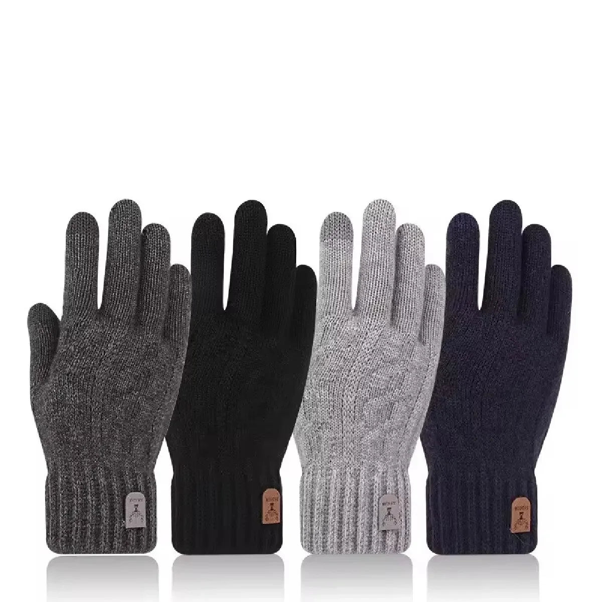 New men's warm gloves for winter touch screen plus velvet thickened cold - proof and warm wool knitted gloves - H. home supplies