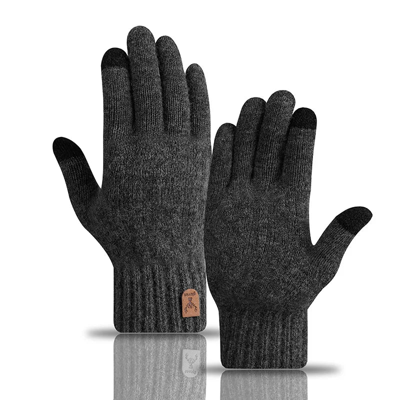 New men's warm gloves for winter touch screen plus velvet thickened cold - proof and warm wool knitted gloves - H. home supplies