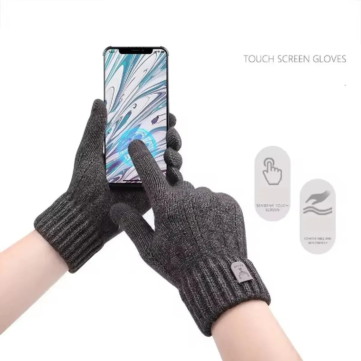 New men's warm gloves for winter touch screen plus velvet thickened cold - proof and warm wool knitted gloves - H. home supplies