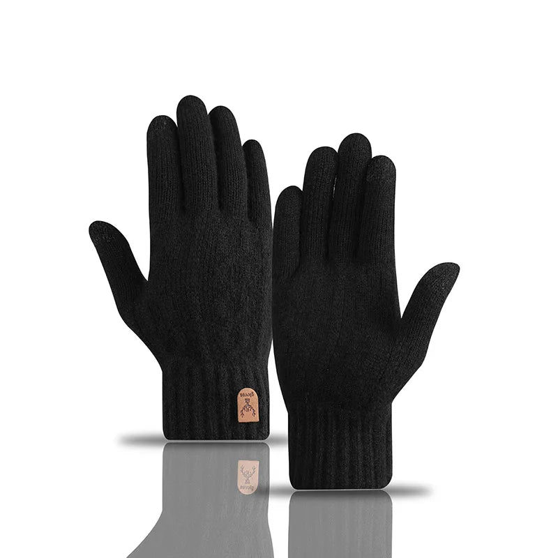 New men's warm gloves for winter touch screen plus velvet thickened cold - proof and warm wool knitted gloves - H. home supplies