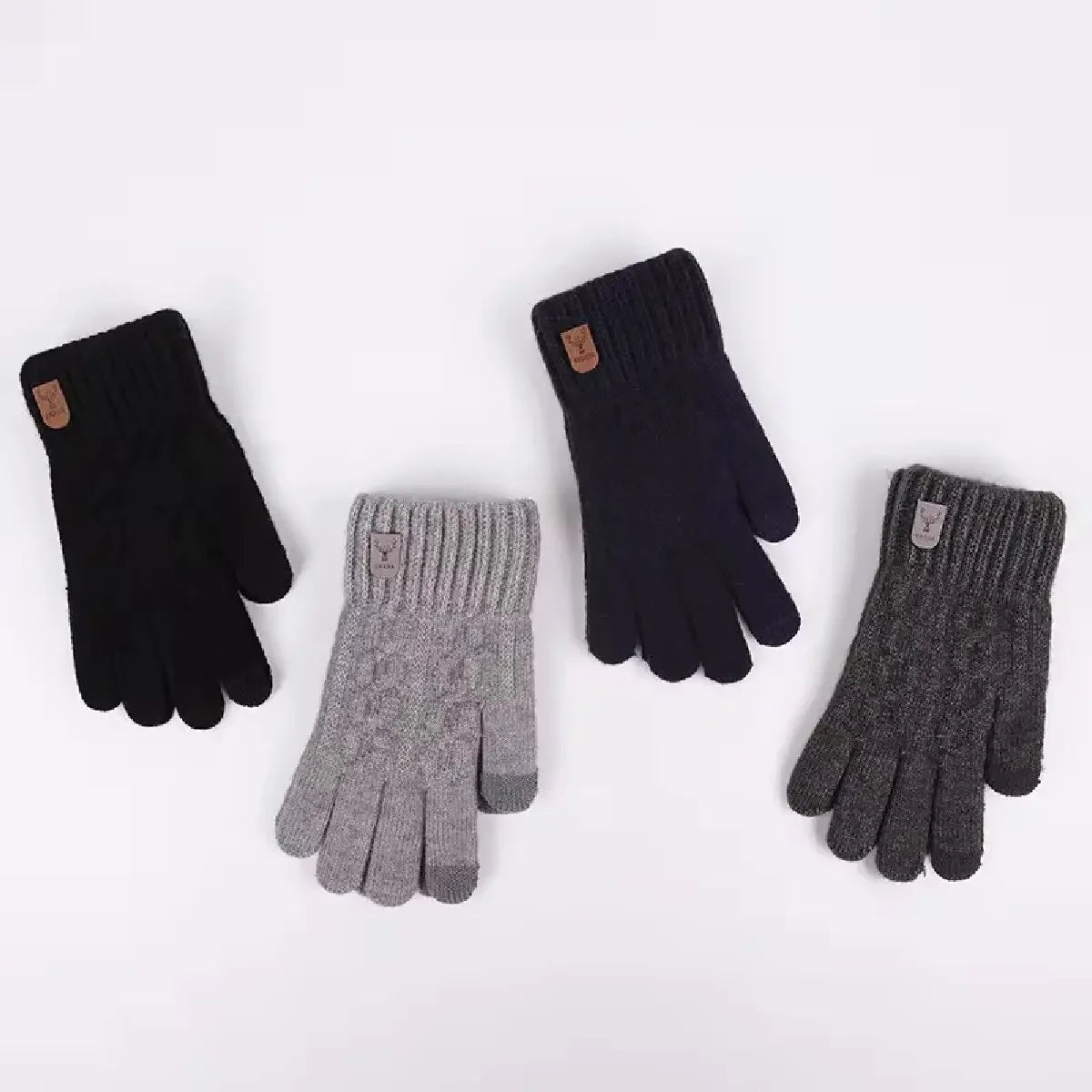 New men's warm gloves for winter touch screen plus velvet thickened cold - proof and warm wool knitted gloves - H. home supplies
