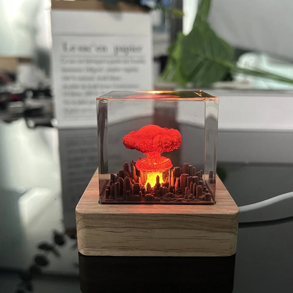 Nuclear Explosion Mushroom Cloud Lamp Resin USB Charging Nuclear Bomb Model Atmosphere Lamp for Home Living Room Decor - H. home supplies