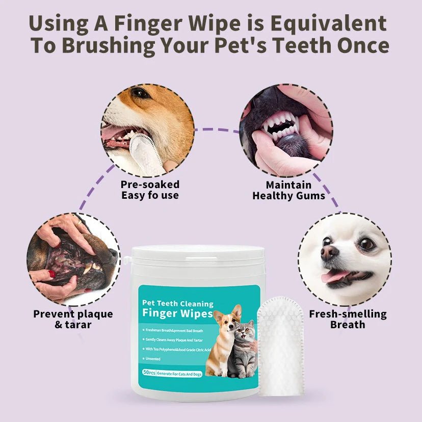 Pet cleaning products Disposable finger toothbrush Pet teeth cleaning finger covers wet wipes Dog and cat oral cleaning - H. home supplies