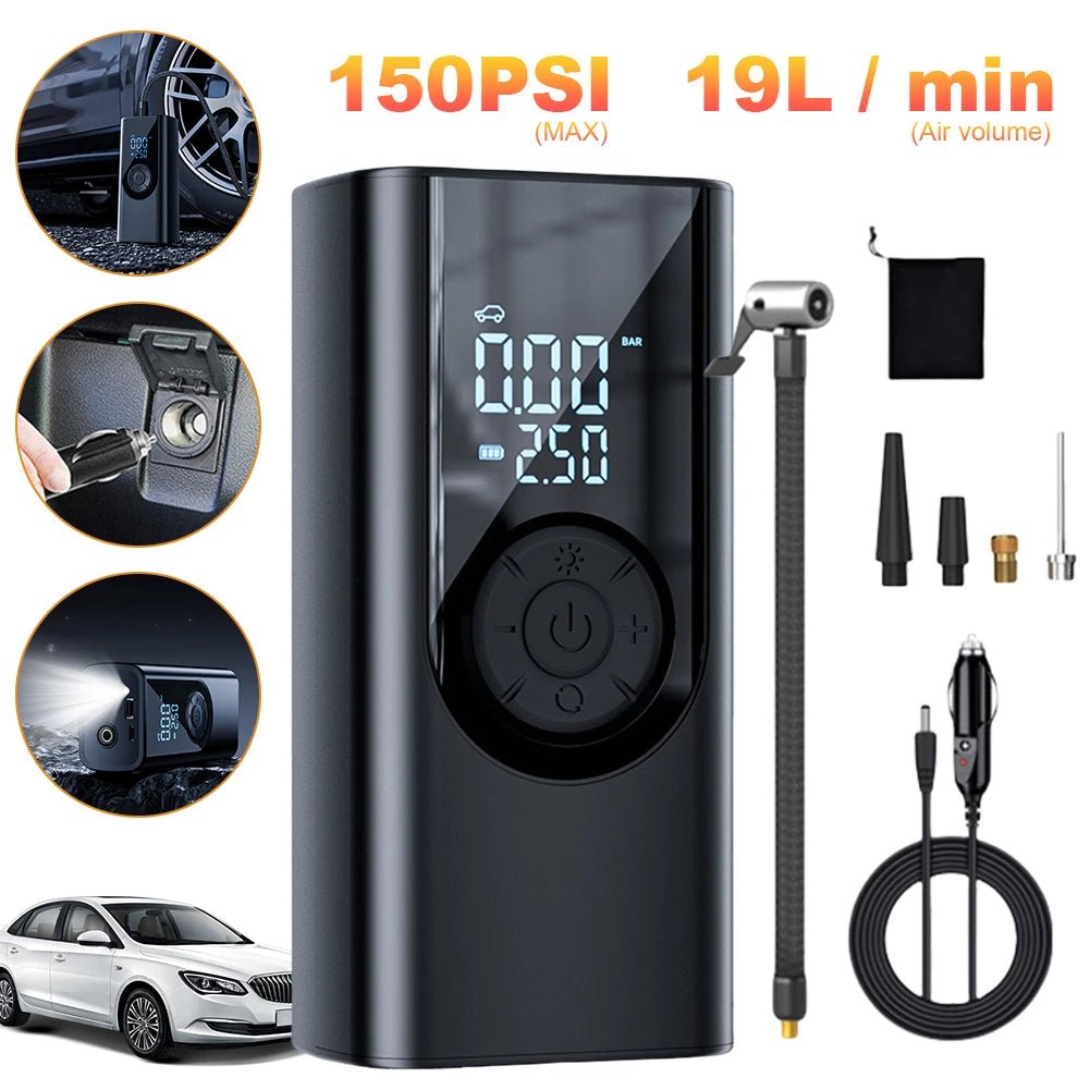 Portable Car Air Pump Electric Inflator Compressor Tire Inflator Pump Wireless Intelligent Digital Display Tire Gases Machines - H. home supplies