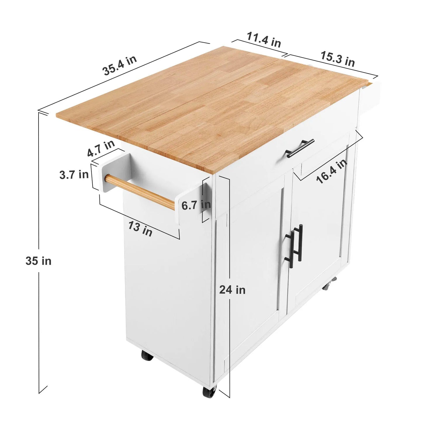 SucceBuy 2 - Door 1/2 3 - Drawer White Mobile Kitchen Island Rubber Wood Desktop Rolling Kitchen Cart with Wheels for Bar Storage - H. home supplies