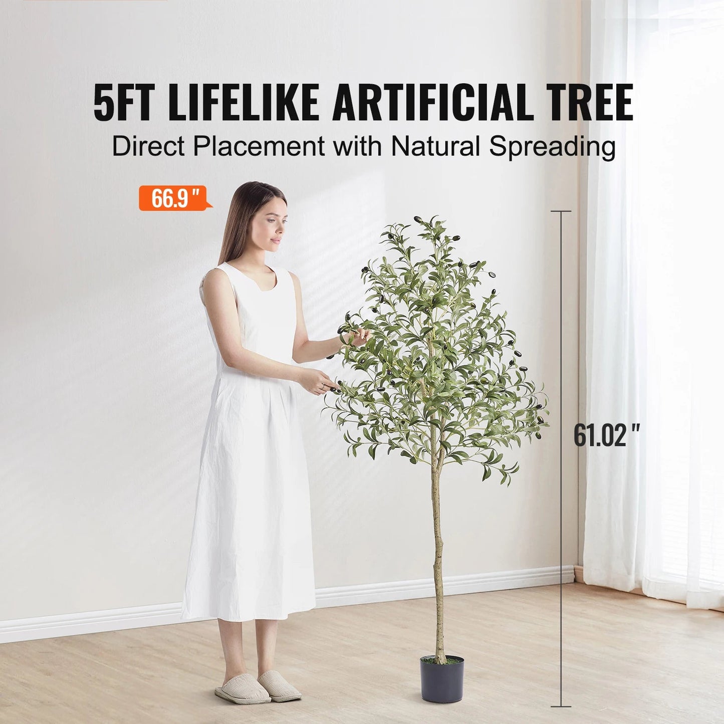 SucceBuy Artificial Olive Tree 4/5/6FT Tall Faux Plant Secure PE Material Anti - Tip Tilt Protection Low - Maintenance Tree for Home - H. home supplies