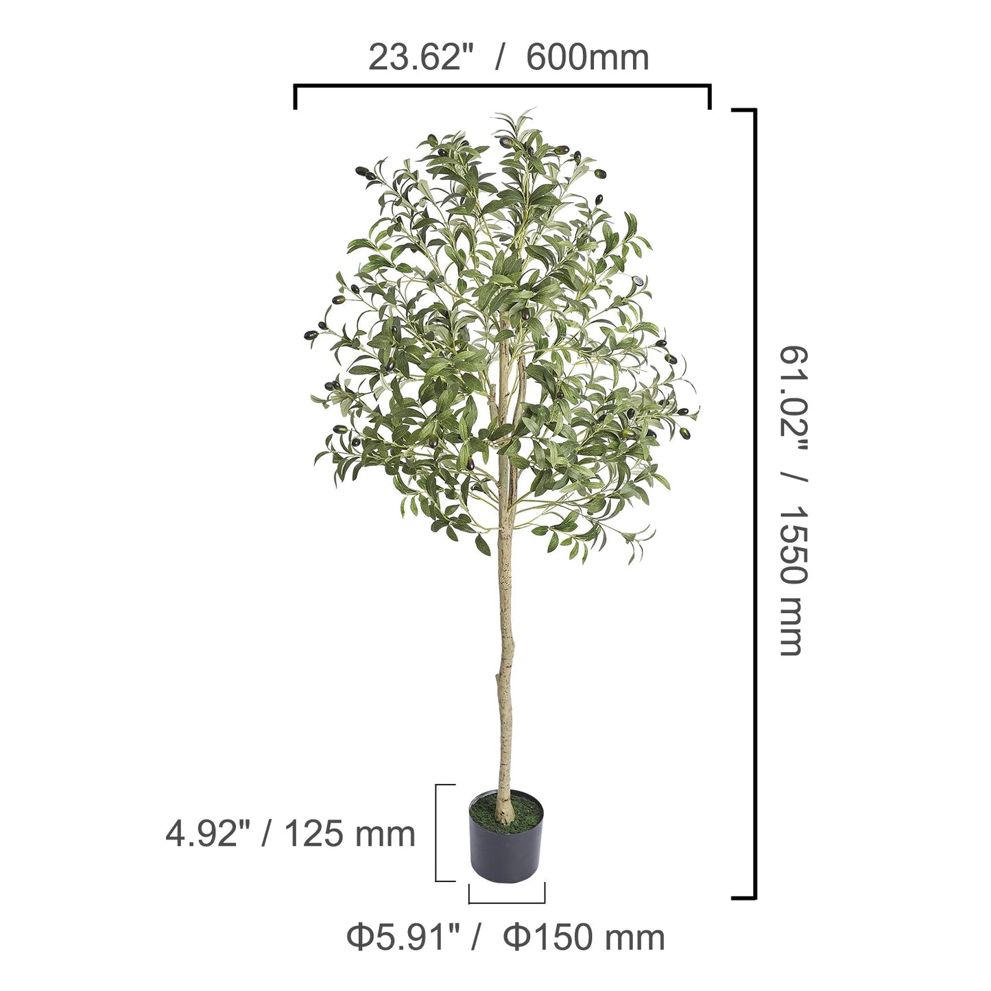 SucceBuy Artificial Olive Tree 4/5/6FT Tall Faux Plant Secure PE Material Anti - Tip Tilt Protection Low - Maintenance Tree for Home - H. home supplies