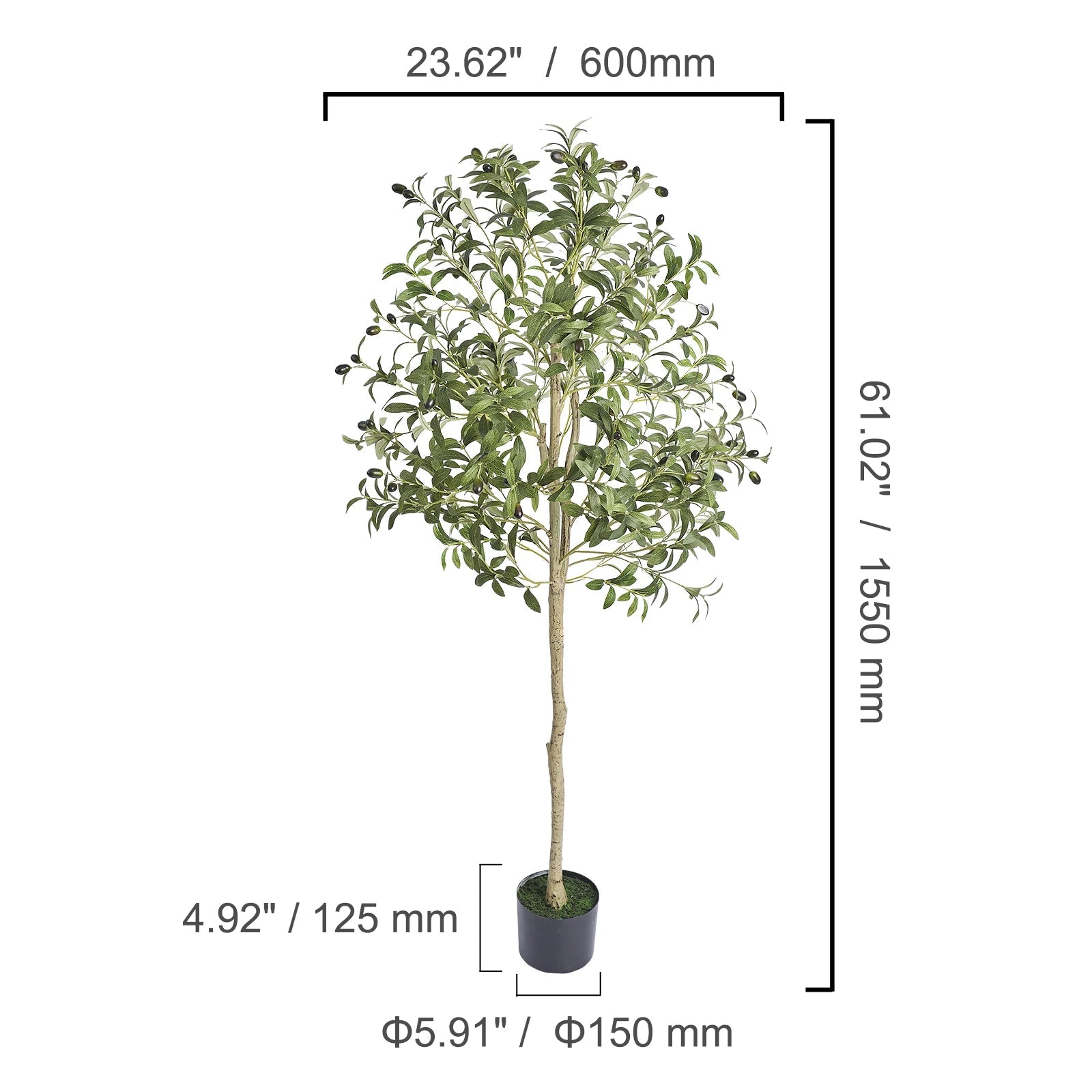 SucceBuy Artificial Olive Tree 4/5/6FT Tall Faux Plant Secure PE Material Anti - Tip Tilt Protection Low - Maintenance Tree for Home - H. home supplies