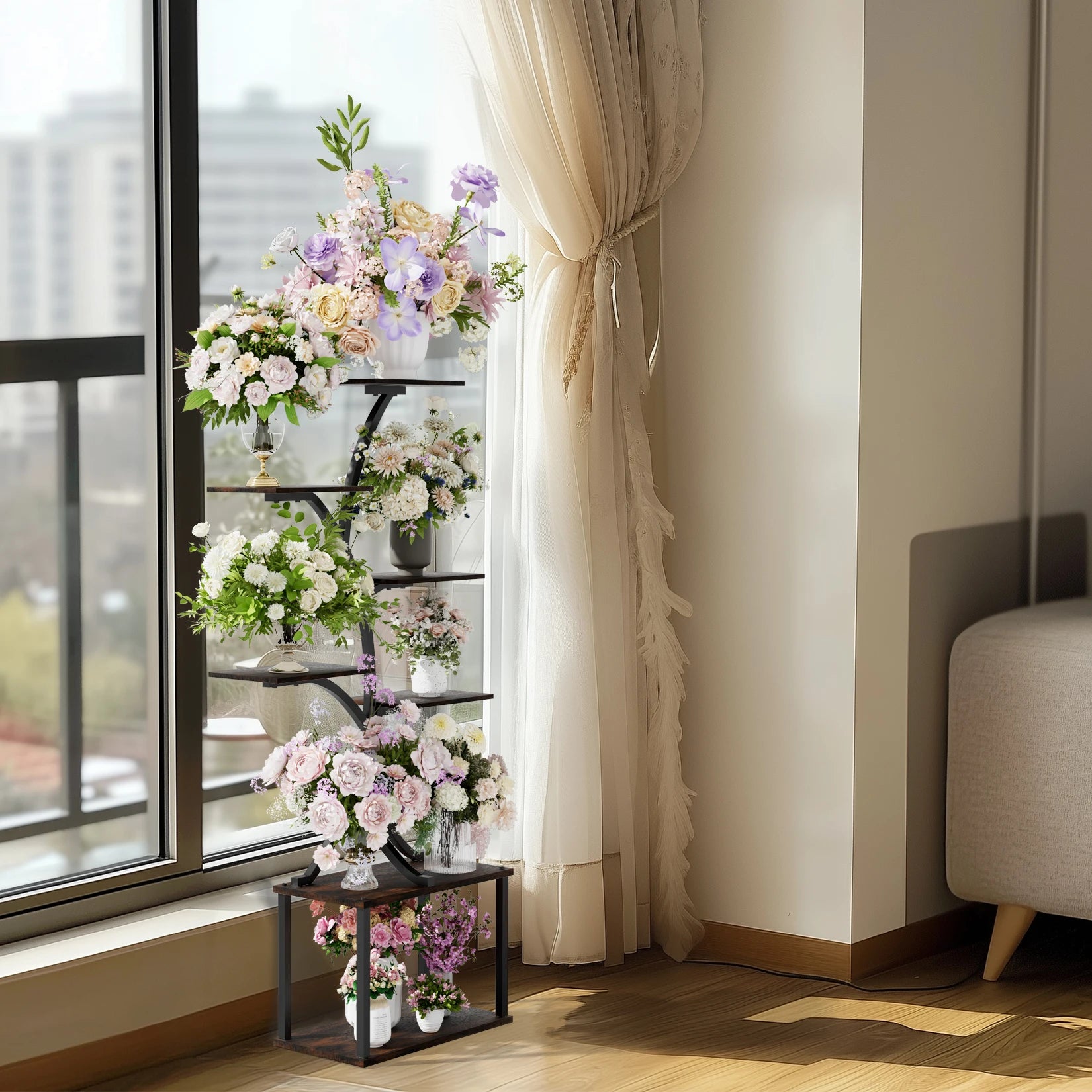 Tree - Shaped Industrial Plant Stand Display Rack Corner Flower Holder Multiple Shelves Organizer Shelves - H. home supplies