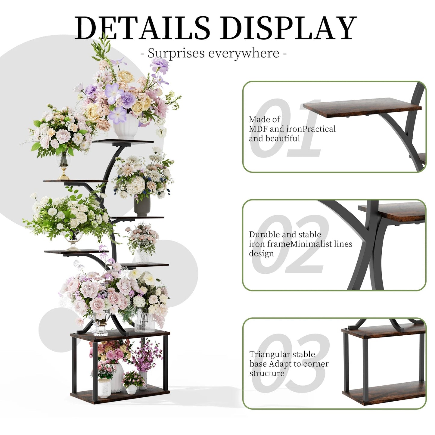 Tree - Shaped Industrial Plant Stand Display Rack Corner Flower Holder Multiple Shelves Organizer Shelves - H. home supplies