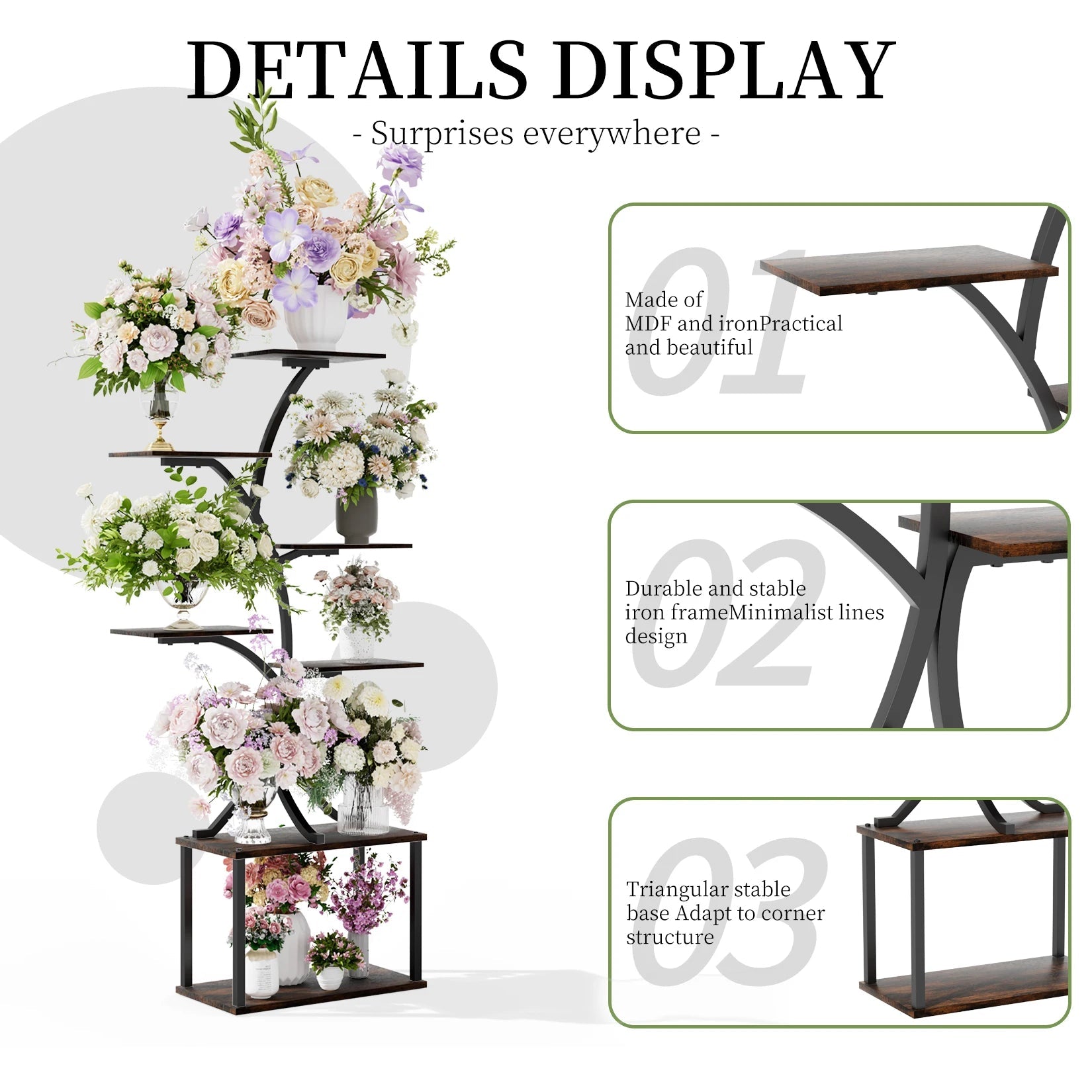 Tree - Shaped Industrial Plant Stand Display Rack Corner Flower Holder Multiple Shelves Organizer Shelves - H. home supplies