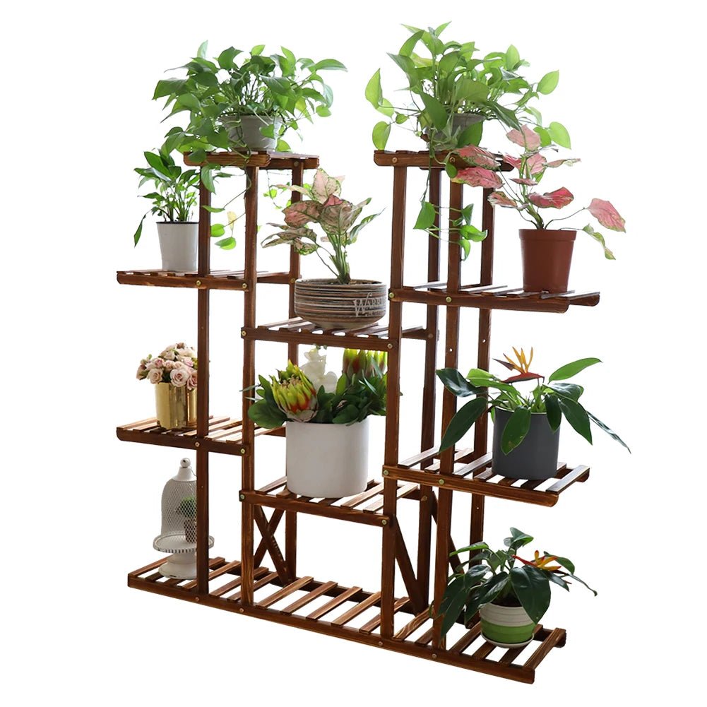 UNHO Multi - Tier Plant Stand, 46in Height Wood Flower Rack Holder 16 Potted Display Storage Shelves Indoor Outdoor for Patio Gard - H. home supplies