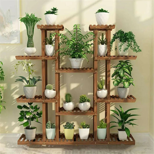 UNHO Multi - Tier Plant Stand, 46in Height Wood Flower Rack Holder 16 Potted Display Storage Shelves Indoor Outdoor for Patio Gard - H. home supplies