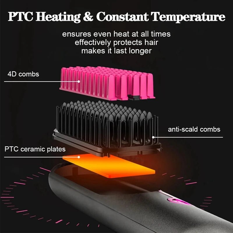 Wireless Hair Straightener Brush Straightener Brush Third Gear Adjustable Hair Curler Portable Heating Comb - H. home supplies