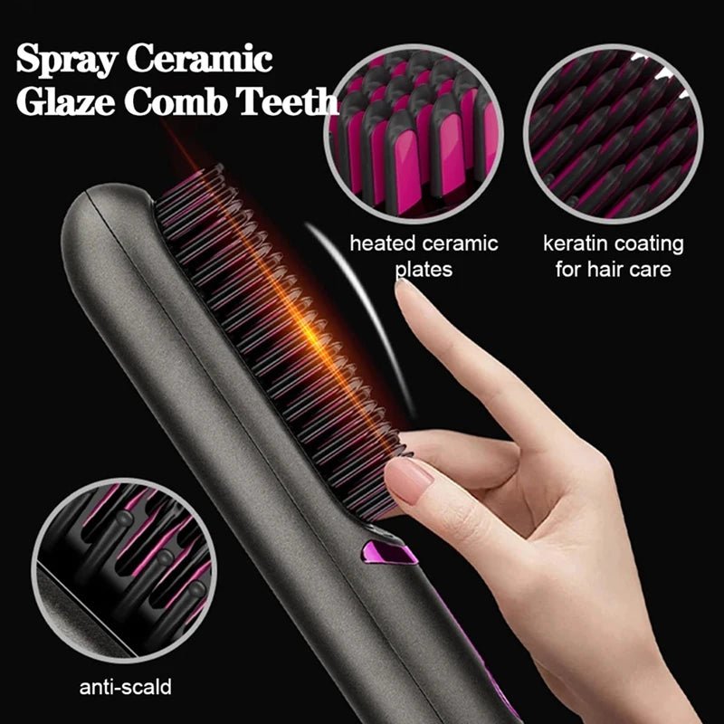 Wireless Hair Straightener Brush Straightener Brush Third Gear Adjustable Hair Curler Portable Heating Comb - H. home supplies