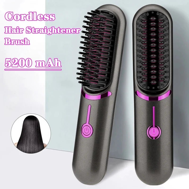 Wireless Hair Straightener Brush Straightener Brush Third Gear Adjustable Hair Curler Portable Heating Comb - H. home supplies
