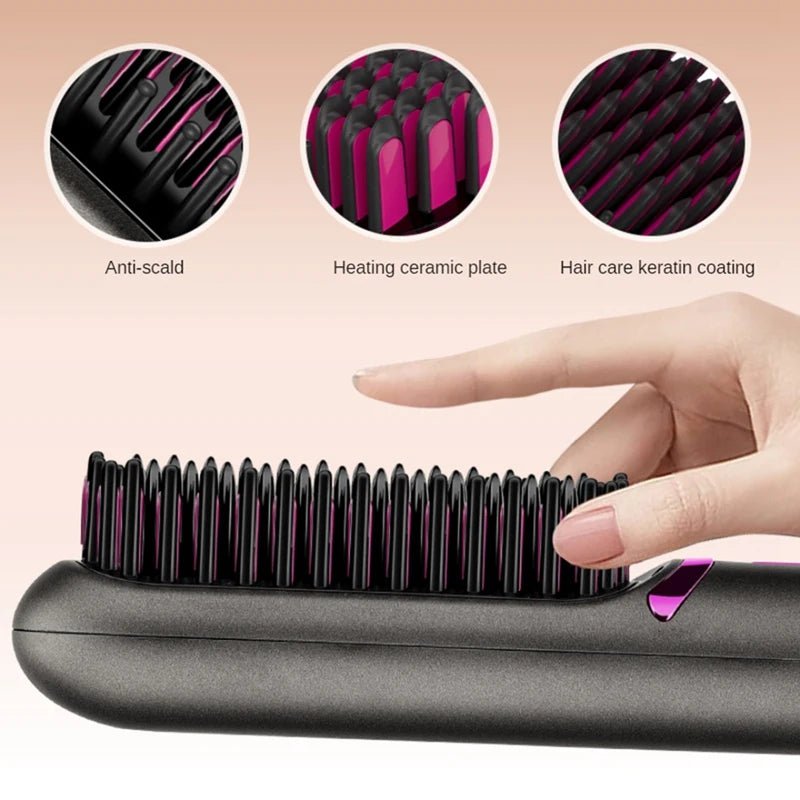 Wireless Hair Straightener Brush Straightener Brush Third Gear Adjustable Hair Curler Portable Heating Comb - H. home supplies