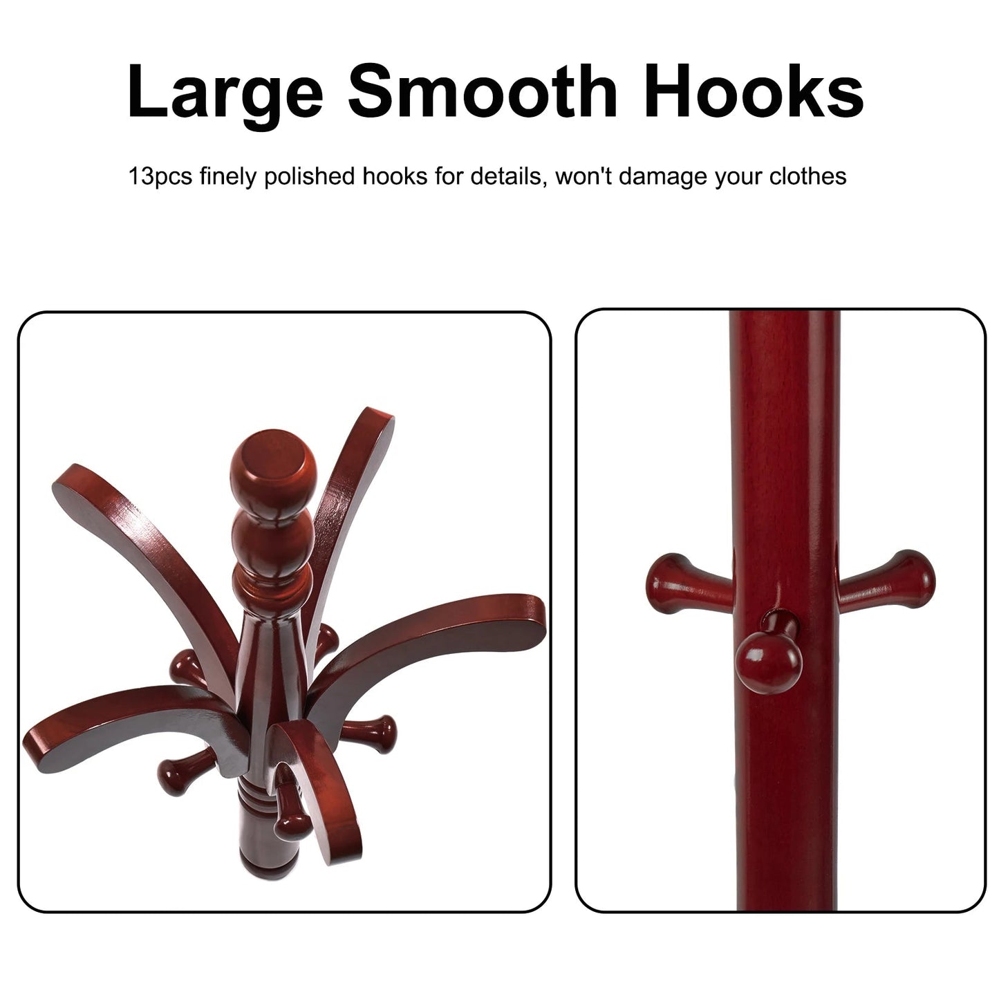 Wood Coat Hat Rack Stand Clothes Hanger Hall Tree Height Adjustable Entryway Clothes Rail - H. home supplies