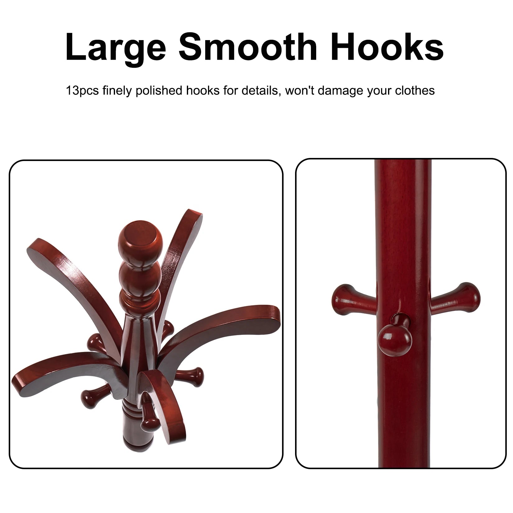 Wood Coat Hat Rack Stand Clothes Hanger Hall Tree Height Adjustable Entryway Clothes Rail - H. home supplies