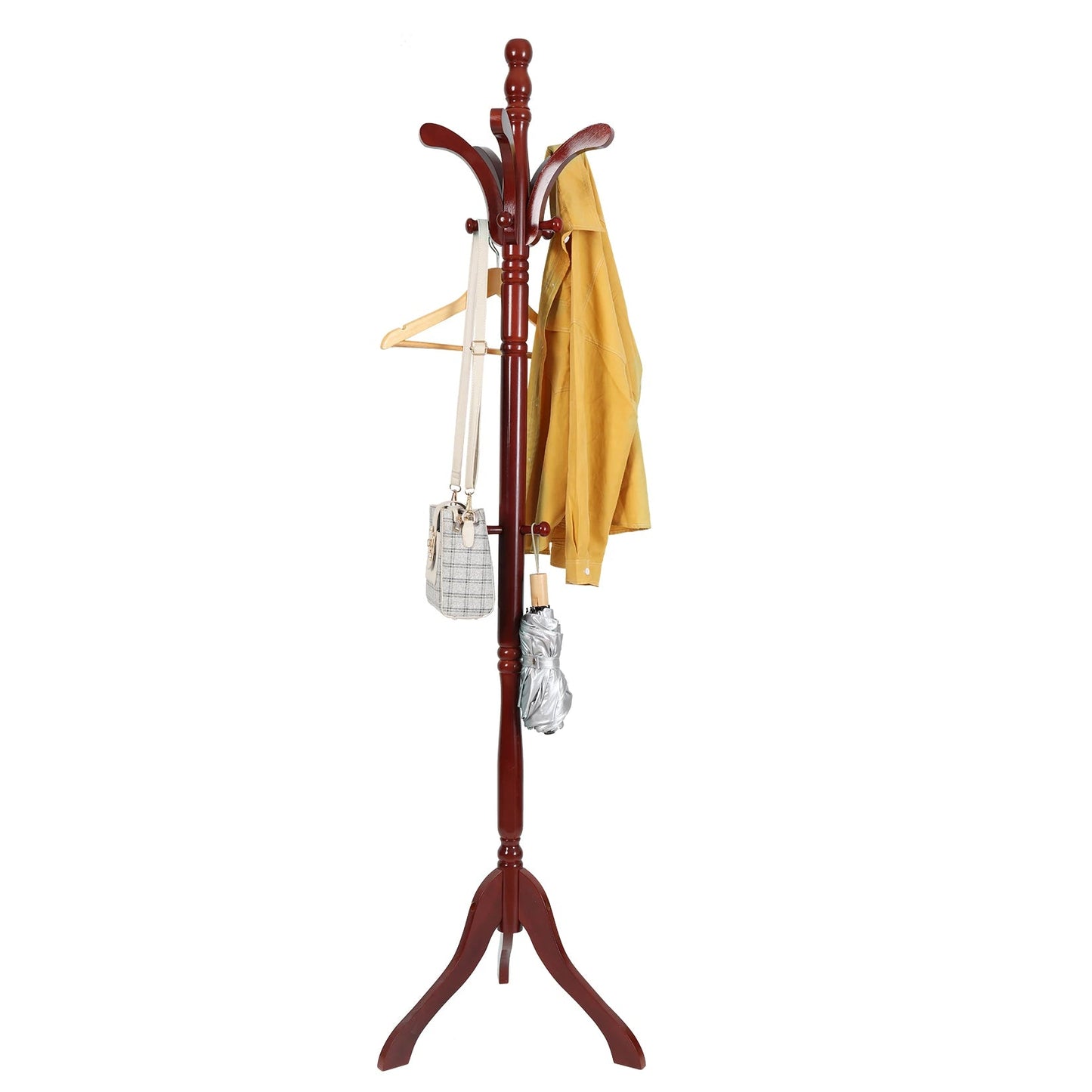 Wood Coat Hat Rack Stand Clothes Hanger Hall Tree Height Adjustable Entryway Clothes Rail - H. home supplies