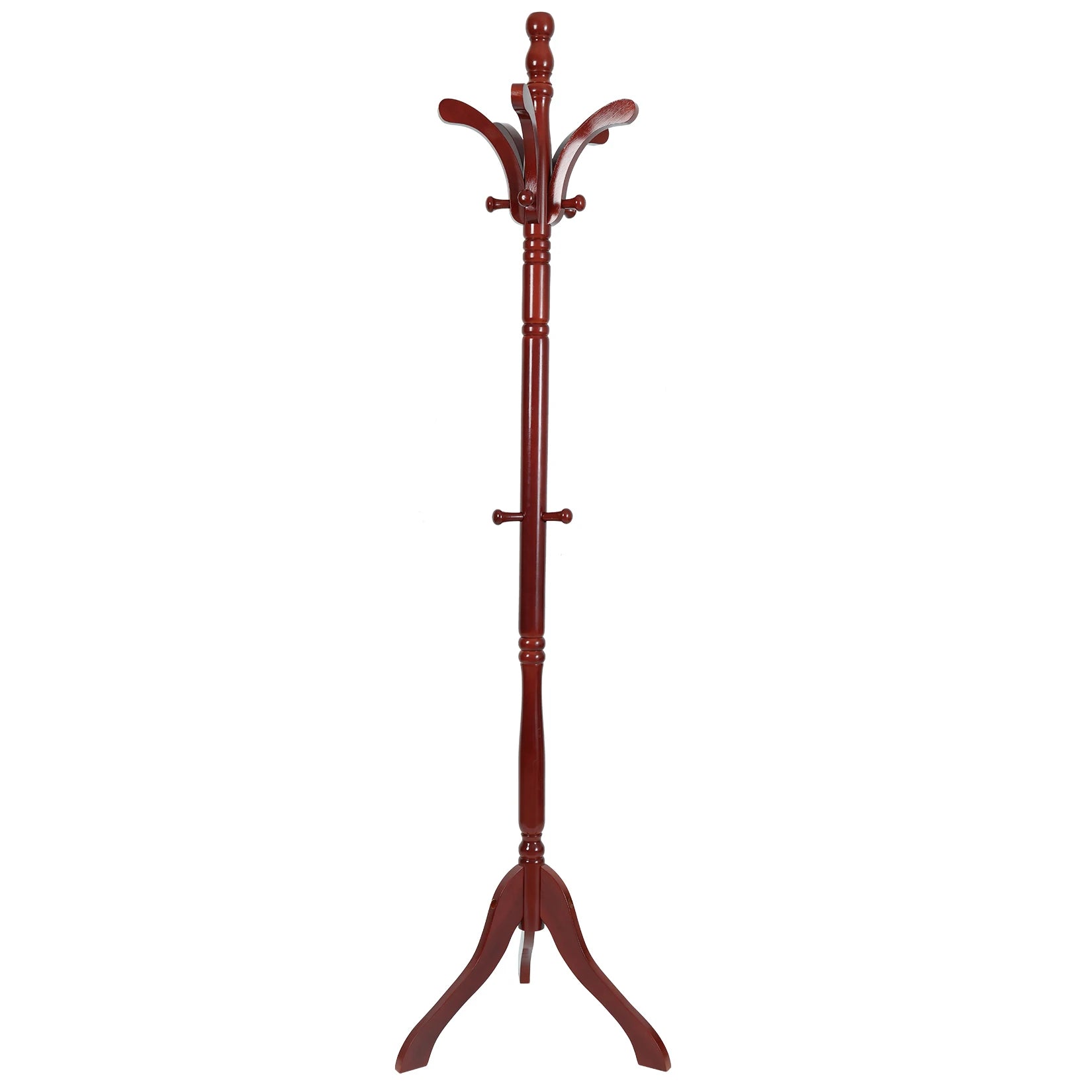 Wood Coat Hat Rack Stand Clothes Hanger Hall Tree Height Adjustable Entryway Clothes Rail - H. home supplies