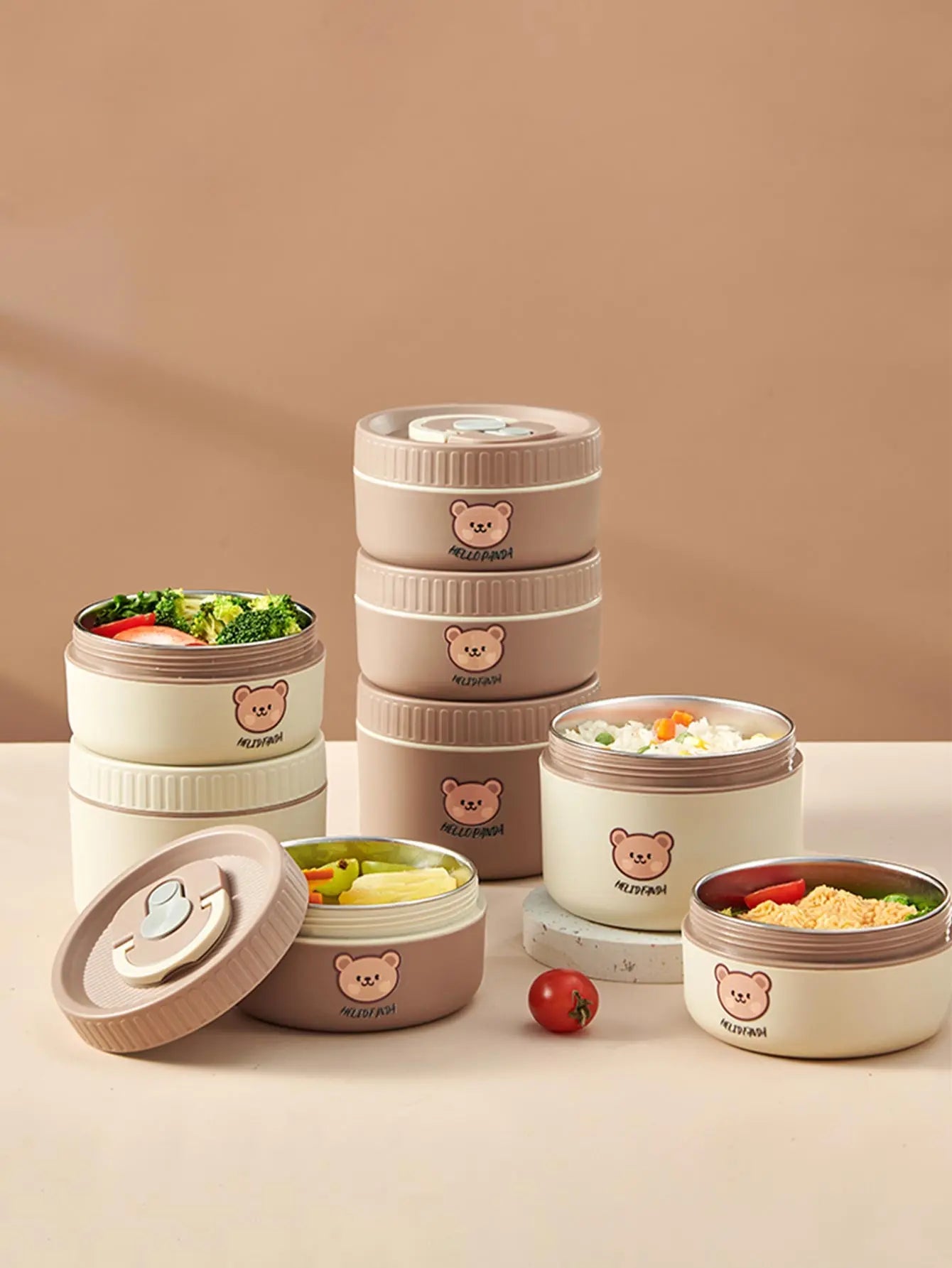 WORTHBUY Cute Bear 304 Stainless Steel Thermal Lunch Box For Kids Adults Portable Microwave Bento Box Leak Proof Food Container - H. home supplies