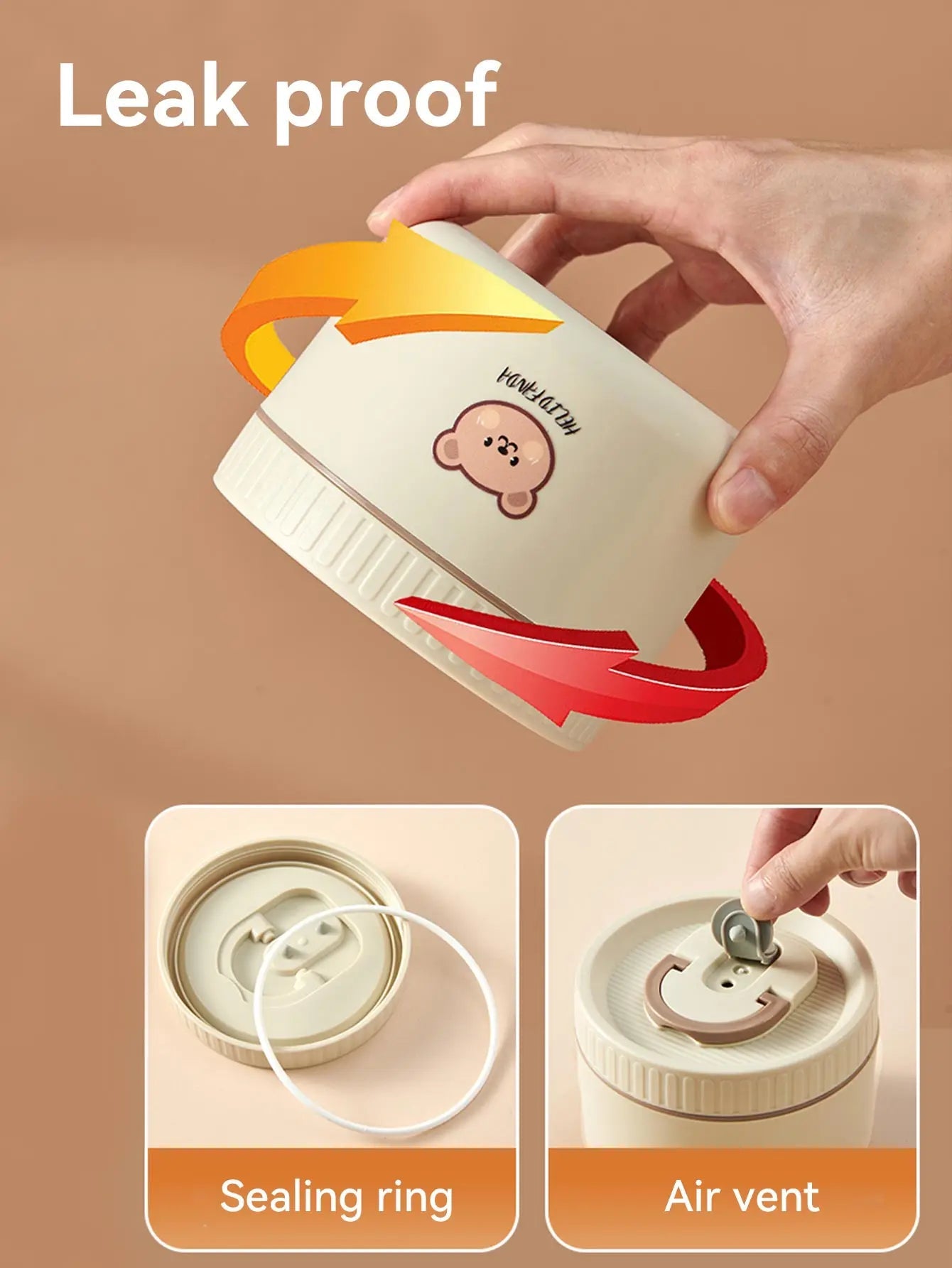 WORTHBUY Cute Bear 304 Stainless Steel Thermal Lunch Box For Kids Adults Portable Microwave Bento Box Leak Proof Food Container - H. home supplies