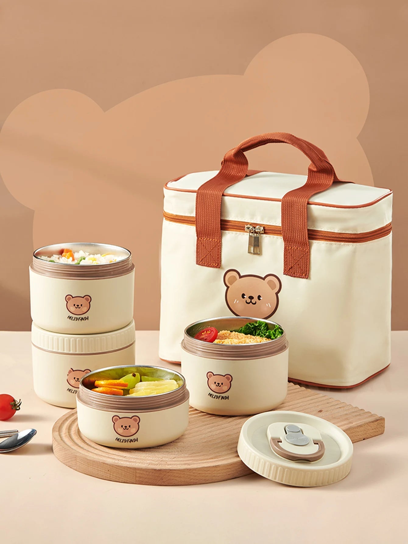 WORTHBUY Cute Bear 304 Stainless Steel Thermal Lunch Box For Kids Adults Portable Microwave Bento Box Leak Proof Food Container - H. home supplies