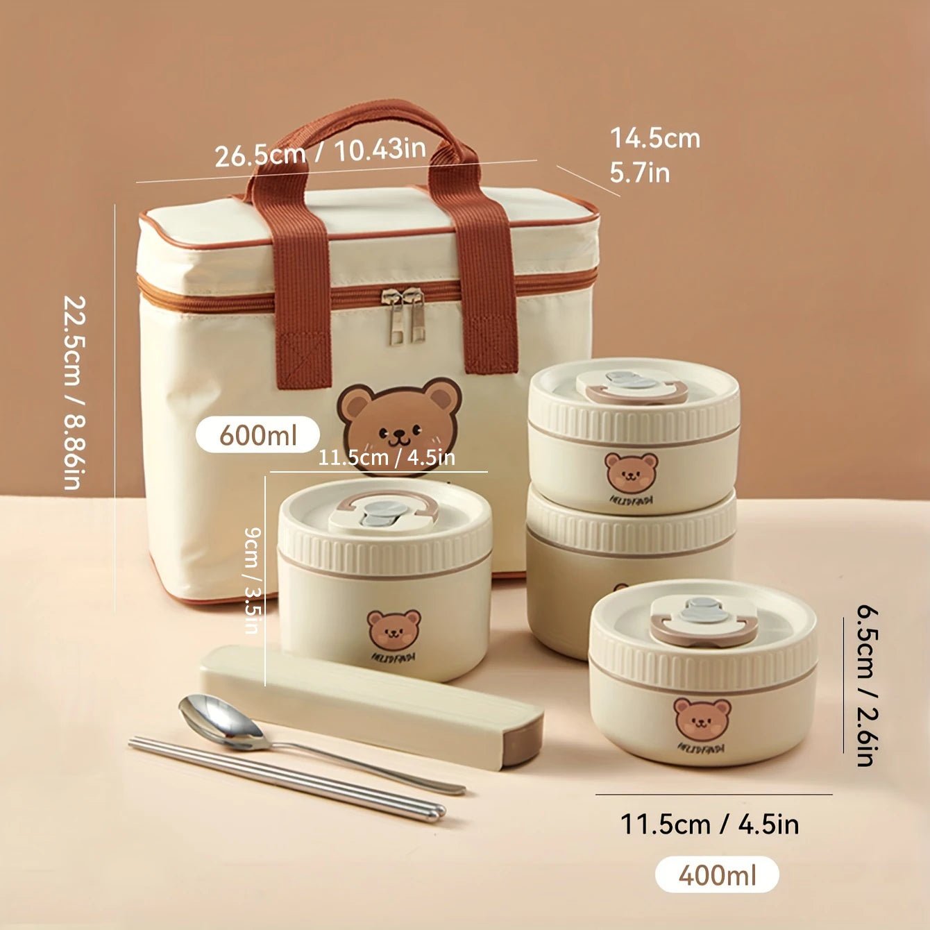 WORTHBUY Cute Bear 304 Stainless Steel Thermal Lunch Box For Kids Adults Portable Microwave Bento Box Leak Proof Food Container - H. home supplies