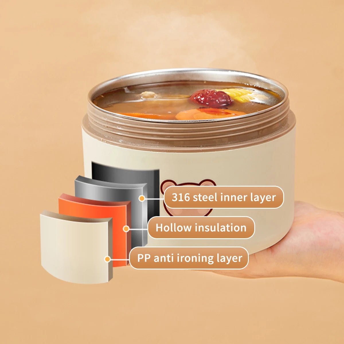 WORTHBUY Double - layer Insulated 316 Stainless Steel Bento Lunch Box For Kids With Handle Sealed Portable Picnic Food Container - H. home supplies